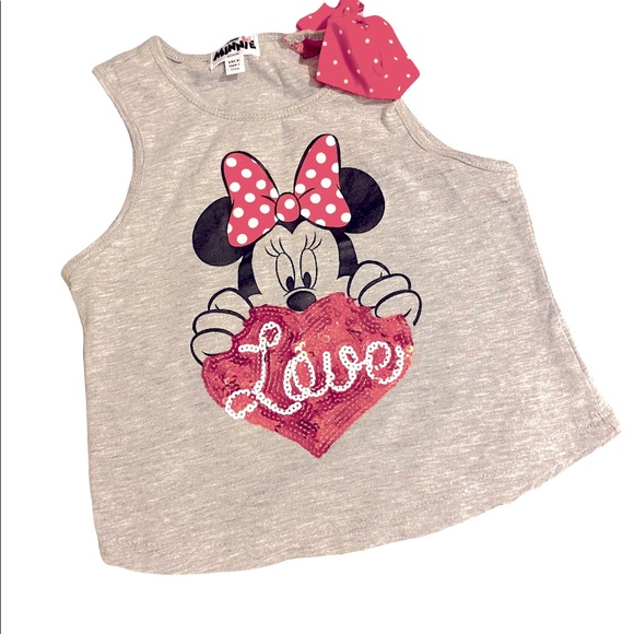 Girls Disney Minnie Mouse Polka Dot Bow sequined Tank Top - Picture 1 of 11
